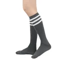 Grey women's three-stripe knee-high cotton socks featuring a classic athletic striped design - One Size / Dark Grey/White Stripes