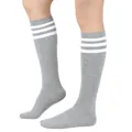 Gray knee-high cotton socks with three white stripes, athletic JK style for women - One Size / 50# Light Grey/White Stripes