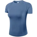 Vista dettagliata della trama a maglia diagonale su questa t-shirt sportiva blu slim fit - Blu Oasi
