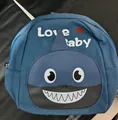Blue cartoon shark canvas backpack for toddler kids with Love Baby heart design - Blue Shark