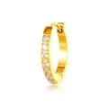 Klassieke gouden roestvrijstalen huggie creool met sprankelende zirkonia stenen - Enkele Rij Ingelegde Stijl (2661-4) / 14mm Binnendiameter / Goud