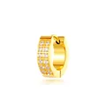 Elegante pendiente de aro huggie de acero inoxidable dorado con dos filas de circonitas claras - Estilo con Incrustaciones de Dos Filas (2661-6) / 9mm Diámetro Interior / Dorado