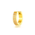 Elegantes pendientes de aro en acero dorado con doble fila de circonitas cúbicas - Estilo con Incrustaciones de Dos Filas (2661-7) / 12mm Diámetro Interior / Dorado
