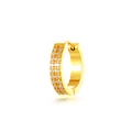Elegante pendiente de aro en acero dorado con dos filas de circonitas cúbicas brillantes - Estilo con Incrustaciones de Dos Filas (2661-8) / 14mm Diámetro Interior / Dorado