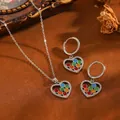 Vue détaillée de l'ensemble collier et boucles d'oreilles cœur à billes colorées - Collier Et Boucles d'Oreilles Cœur Rondes Colorées (238314) / Argent