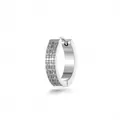 Pendiente de aro huggie de acero inoxidable plateado con doble fila de brillantes circonitas - Estilo con Incrustaciones de Dos Filas (2661-8) / 14mm Diámetro Interior / Plateado