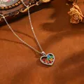 Vue détaillée d'un collier pendentif en forme de cœur avec perles colorées et zircones - Collier Cœur Rond Coloré (238314) / Argent