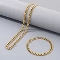 Minimalist gold-plated stainless steel Cuban link necklace and bracelet jewelry set - 5.5mm Width (20cm Bracelet) / Gold