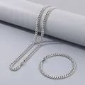 Polished silver stainless steel Cuban link necklace and bracelet set for men and women - 5.5mm Width (20cm Bracelet) / Steel