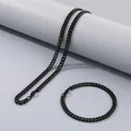 Durable black stainless steel Cuban link necklace and bracelet set for men and women - 5.5mm Width (20cm Bracelet) / Black