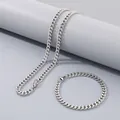 Minimalist silver stainless steel Cuban link chain necklace and bracelet set for hip-hop style - Bracelet 20cm / 6mm Steel Silver