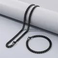 Black minimalist stainless steel Cuban chain necklace and bracelet set for men and women - 6mm Width (20cm Bracelet) / Black
