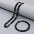 Matte black stainless steel Cuban link necklace and bracelet set for men and women - 8mm Width (20cm Bracelet) / Black