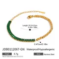 Premium gold plated stainless steel bracelet with green baguette stones and beads - Green Zirconia Splicing Beads Style (JDB0112067-GN)