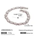 Silver stainless steel tennis bracelet with rectangular clear stones and dimensions - Silver Rectangular Zirconia Tennis Chain Style (JDB0304042-S)