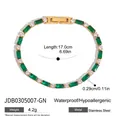 Gold-plated stainless steel tennis bracelet with rectangular emerald-cut green stones - Green Rectangular Splicing Round Zirconia Style (JDB0305007-GN)