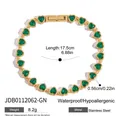 Elegant heart-shaped green zircon tennis bracelet made of gold-plated stainless steel jewelry - Heart Shape Green Zirconia Tennis Chain Style (JDB0112062-GN)