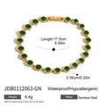 Elegant gold-plated stainless steel tennis bracelet featuring vibrant round green crystals - Round Green Zirconia Tennis Chain Style (JDB0112063-GN)