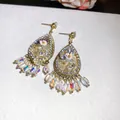 Vintage French gold earrings with shimmering crystal tassels and rhinestone details. - 40# Stud Earrings - Gold - Transparent