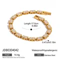 Gold plated stainless steel tennis bracelet with rectangular zircon crystals 17.5cm - Gold Rectangular Zirconia Tennis Chain Style (JDB0304042)