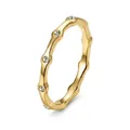 Vista dettagliata di un anello geometrico in acciaio inossidabile dorato con design a onde e pietre - n.5 / Oro