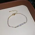 Elegantes goldenes Tennisarmband mit glänzenden Perlen und funkelnden Kristallen. - Goldene Perlen-Zirkonia-Tennis-Kette (49#) / Gold