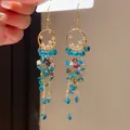 Silbernadel-Ohrringe mit Kristallquasten und blau-roten facettierten Perlen-Anhängern - Ohrstecker (9#) / Gold, Blau, Lila