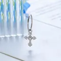 Silver gothic fleur-de-lis cross hoop earring with central clear stone - 8mm Seamless Clicker Cross (A1394-3#) / Single Piece / Silver