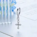 Vintage silver-tone iris cross hoop earring with sparkling clear cubic zirconia stone - Polished Straight Post Hoop Cross (A1394-5#) / Single Piece / Silver