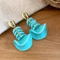 Boucles d'oreilles pendantes en résine turquoise avec clous coquillage dorés style ethnique - Boucles d'Oreilles (Avec Tige en Argent) / Vert