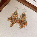 Ethnische Kristall-Ohrringe mit orangefarbenen und bernsteinfarbenen Perlen im Luxusdesign - Ethno Fächerförmiger Perlenquasten-Stil (69#) (Silber Ohrringpfosten) / Silber, Grün, Kaffee