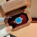 Sparkling blue sugar cube zircon ring in silver finish presented in a wooden box - Ring / Blue