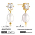Elegant 18K gold plated stainless steel stud earrings with crystal and pearl drops - Six-Prong Zirconia Water Drop Artificial Pearl Earrings (JDE0204300)