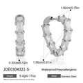 Silver-toned stainless steel hoop earrings with sparkling rectangular clear stones - Row Inlaid Rectangle Zirconia U-Shape Hoop Earrings (JDE0304321-S)