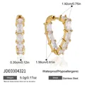 Premium gold-plated stainless steel hoop earrings with rectangular cubic zirconia stones - Row Inlaid Rectangle Zirconia U-Shape Hoop Earrings (JDE0304321)