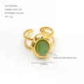 Detail of 14K gold plated stainless steel ring featuring natural green aventurine stone - Gold Green Aventurine Style (ZR2438G)