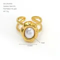 14K gold plated stainless steel open ring featuring a 14.3mm pearl - Gold Artificial Pearl Style (ZR2435G)