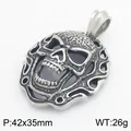 Gothic punk style stainless steel skull head pendant for men featuring detailed flame edge - Pendant Only (Without Chain) (KP118158-KJX) / Steel