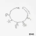 Silver stainless steel charm bracelet with starfish, octopus, and seahorse charms - Bracelet (B940) / Silver