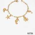 Gold stainless steel bracelet with sea life charms starfish seahorse and octopus - Anklet (AJ726) / Gold