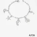Silver stainless steel charm bracelet featuring ocean themed starfish and octopus charms - Anklet (AJ726) / Silver