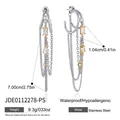 Detail view of stainless steel C-shaped tassel earrings with size and weight specs. - Luxury Fringe Earrings (JDE0112278-PS)