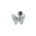 Silver butterfly cartilage earring with blue and clear cubic zirconia inlays - Butterfly Style (A776-2) / 1.2x8mm Internal Thread Titanium Post / Blue & White