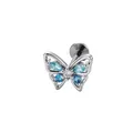 F136 titanium butterfly ear stud with micro-set blue zircon for cartilage piercing - Butterfly Style (A776-1) / 1.2x8mm Internal Thread Titanium Post / Light Sea Blue