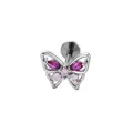Elegant F136 titanium butterfly cartilage stud with pink and magenta CZ stone inlays - Butterfly Style (A776-4) / 1.2x8mm Internal Thread Titanium Post / Pink