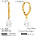 Detailed dimensions of stainless steel hoop earrings with teardrop zircon pendant - Water Drop Zirconia Hook (JDE0205301) / 2-Piece Set
