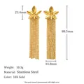 Bohemian 18K gold plated stainless steel flower tassel earrings with size measurements - Flower Bead Chain Tassel Style (E8229) / Gold