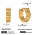 Pendientes de aro dorados de acero inoxidable con dimensiones y peso detallados - Estilo Aro Nervado (JDE0203316)