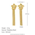 Elegant 18K gold plated stainless steel tassel earrings featuring a pearl flower stud - Five-Petal Flower Pearl Snake Chain Tassel Style (E8196) / Gold