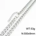 Elegante collar de cadena de eslabones hip hop de acero inoxidable plateado de 9mm para hombre y mujer - Cadena NK Figaro (KN303353-ZJZL)